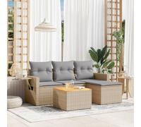 QJBSAVVA Ensemble de canapé de jardin 5 pièces Beige rotin 55 x 62 x 69 cm Table en bois d'acacia modulaire Balcon Terrasse