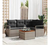 QJBSAVVA Ensemble de canapé de jardin 5 pièces en polyrotin gris 55 x 55 x 37 cm modulaire avec table en bois d'acacia robuste pour petits balcons, terrasse, jardin