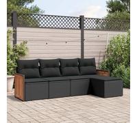 QJBSAVVA Ensemble de canapé de jardin 5 pièces en polyrotin noir avec espace de rangement et coussins 55 x 55 cm Ensemble moderne pour balcon, terrasse, petit balcon