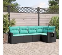 QJBSAVVA Ensemble de canapé de jardin 5 pièces noir 62 x 62 x 69 cm en polyrotin UV avec table pliante et coussins bleus pour balcon/terrasse