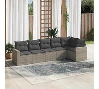 QJBSAVVA Ensemble de canapé de jardin 6 pièces en polyrotin gris avec espace de rangement, coussins amovibles, ensemble de canapés modulaires, matériau robuste pour une utilisation en extérieur pour
