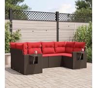 QJBSAVVA Ensemble de canapé de jardin 6 pièces marron en polyrotin 55 x 62 x 69 cm avec espace de rangement, coussins amovibles et table d'appoint pliable moderne pour balcon, salon, jardin, terrasse