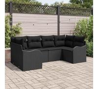 QJBSAVVA Ensemble de canapé de jardin 6 places en polyrotin noir 234 x 122,5 x 85 cm Design modulaire moderne avec pieds réglables et coussins d'extérieur pour balcon, terrasse et jardin