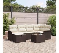 QJBSAVVA Ensemble de canapé de jardin 7 pièces en polyrotin - Marron crème - 242,5 x 132,5 x 85 cm - Avec espace de rangement - Design extérieur moderne - Pour jardin, terrasse, balcon