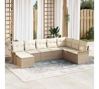 QJBSAVVA Ensemble de canapé de jardin 8 places en polyrotin beige 297,5 x 187,5 x 85 cm - Mobilier de salon modulaire pour jardin, terrasse, balcon avec coussins résistants aux intempéries