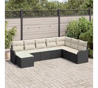 QJBSAVVA Ensemble de canapé de jardin 8 places moderne en polyrotin - Noir et blanc - 121 x 61,5 x 69 cm - Modulaire - Résistant aux UV - Pour jardin, terrasse et petits balcons