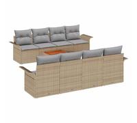 QJBSAVVA Ensemble de Canapé de Jardin 9 Pcs en Résine Tressée et Bois d'Acacia - Salon de Jardin Modulable avec Table Basse pour Terrasse et Balcon - Couleur Beige et Gris Clair