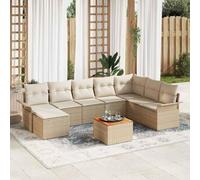 QJBSAVVA Ensemble de canapé de jardin 9 pièces beige 55 x 55 x 37 cm en rotin synthétique - Meuble de balcon modulaire avec espace de rangement - Salon moderne pour jardin, terrasse et petit balcon