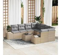 QJBSAVVA Ensemble de canapé de jardin 9 pièces, beige, en polyrotin modulaire résistant aux intempéries, canapé d'angle, siège central, fauteuil latéral avec table, design moderne, robuste et durable