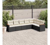 QJBSAVVA Ensemble de canapé de jardin en polyrotin noir 55 x 55 cm Hauteur d'assise 37 cm avec accoudoir en bois d'acacia Espace de rangement Design moderne robuste et durable pour jardin, terrasse