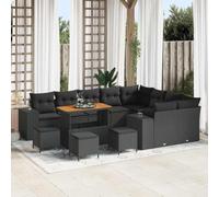 QJBSAVVA Ensemble de canapé d'extérieur 13 pièces - Noir - 110 x 55 x 71 cm - En polyrotin - Avec espace de rangement et coussins imperméables - Design moderne pour jardin, terrasse, balcon
