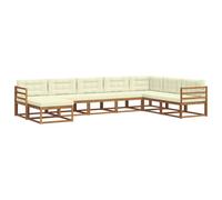 QJBSAVVA Ensemble de Canapé d'Extérieur 8 Pcs, Salon de Jardin Modulable en Bois d'Acacia Massif, Canapé d'angle et Pouffe avec Coussins Crème pour Terrasse et Patio