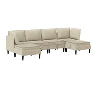 QJBSAVVA Ensemble de Canapé Modulable 6 Places, Mobilier de Salon 6 Pièces en Tissu Sable avec 2 Sofas d'angle, 2 Sofas Centraux, 2 Poufs et Coussins Rembourrés