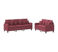 QJBSAVVA Ensemble de Canapés 2 et 3 Places avec 18 Coussins Inclus, Canapé Droit Moderne en Tissu Polyester et Métal pour Salon et Séjour, Rouge Bordeaux