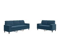 QJBSAVVA Ensemble de Canapés 2 et 3 Places en Velours Bleu avec 4 Traversins, Divan Moderne avec Pieds en Métal pour Meuble de Salon, Séjour et Bureau