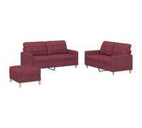 QJBSAVVA Ensemble de Canapés 3 Pièces avec Coussins Rouge Bordeaux, Salon Complet en Tissu avec Deux Canapés 2 Places et Un Pouf Repose-Pied pour Séjour et Bureau