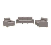 QJBSAVVA Ensemble de Canapés 3 Pièces avec Fauteuil, Canapé 2 Places et 3 Places, Canapé de Salon en Tissu Taupe avec Coussins Décoratifs Cylindriques pour Salon et Bureau