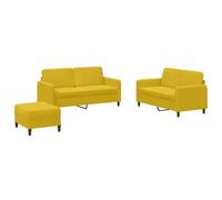 QJBSAVVA Ensemble de Canapés 3 Pièces en Velours Jaune, Salon Complet avec Canapé 2 Places 138 cm, Canapé 2 Places 158 cm, Pouf Repose-Pied et 4 Coussins pour Séjour