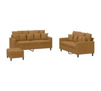 QJBSAVVA Ensemble de Canapés 3 Pièces en Velours Marron avec Coussins, Salon Comprenant Deux Canapés 2 Places et Un Pouf Repose-Pied, Structure Stable en Métal pour Séjour
