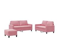 QJBSAVVA Ensemble de Canapés 3 Pièces en Velours Rose avec 4 Coussins, Salon Complet de 2 Canapés 2 Places et Pouf Repose-Pied, Cadre en Métal pour Salon et Bureau