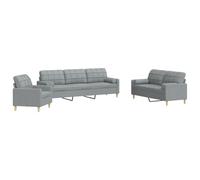 QJBSAVVA Ensemble de Canapés 3 Pièces Salon avec Fauteuil, Canapé 2 Places et 3 Places, Tissu Polyester Gris Clair et Pieds en Métal, avec 4 Coussins Décoratifs Cylindriques