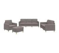 QJBSAVVA Ensemble de Canapés 4 Pièces avec Fauteuil, Canapé 2 Places, Canapé 3 Places et Pouf Repose-Pied, Salon Complet en Tissu Taupe et Métal pour Maison et Bureau