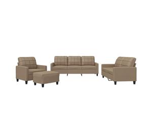QJBSAVVA Ensemble de Canapés 4 Pièces en Similicuir Cappuccino, Meubles de Salon avec Canapé 3 Places, Canapé 2 Places, Fauteuil Monoplace et Pouf Repose-Pied avec Coussins