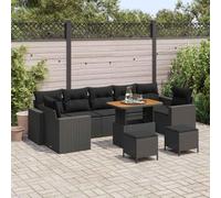 QJBSAVVA Ensemble de canapés de jardin, 10 pièces, en polyrotin, noir, avec espace de rangement, 90 x 55 x 71 cm, design moderne, pour balcon, terrasse et patio