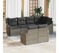 QJBSAVVA Ensemble de canapés de jardin 7 places en polyrotin gris 233,5 x 123,5 x 85 cm - Modulable - Pour extérieur, balcon, terrasse - Robuste et moderne