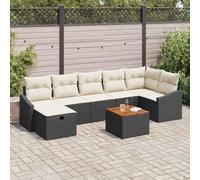 QJBSAVVA Ensemble de canapés de jardin 8 pièces en polyrotin noir 55 x 55 x 37 cm - Design moderne avec espace de rangement - Groupe de sièges modulaire pour extérieur, balcon, terrasse