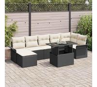 QJBSAVVA Ensemble de canapés de jardin 8 pièces - En polyrotin - Noir - Hauteur du dossier : 69 cm - Modulaire - Pour balcon, terrasse - Pour jardin, balcon, fête