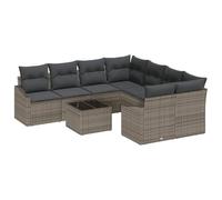 QJBSAVVA Ensemble de Canapés de Jardin 9 Pcs en Polyrotin Gris - Salon de Jardin Modulaire avec Table en Verre Coussin Déhoussable et Rangement pour Terrasse Balcon et Extérieur