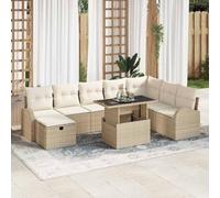 QJBSAVVA Ensemble de canapés de jardin 9 pièces - Beige - 55 x 55 x 37 cm - En polyrotin - Modulaire - Avec espace de rangement - Meubles de jardin pliables - Salon pour terrasse, balcon et petites