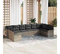 QJBSAVVA Ensemble de canapés de jardin modulaires 10 places en polyrotin gris 344 x 187,5 x 85 cm avec coussins d'extérieur confortables et pieds réglables pour balcon, terrasse, salon de jardin