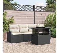 QJBSAVVA Ensemble de canapés de jardin - Noir - 100 x 55 x 73 cm - 5 pièces - En polyrotin - Avec table et coussins d'extérieur - Modulaire - Résistant aux intempéries et durable - Design moderne pour
