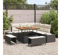 QJBSAVVA Ensemble de canapés de jardin noirs 100 x 100 x 71 cm en polyrotin - Ensemble de salon moderne avec espace de rangement et coussins douillets - Pour balcon, jardin, terrasse