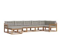 QJBSAVVA Ensemble de Canapés d'Extérieur 7 Pièces en Bois d'Acacia Massif, Salon de Jardin Modulable avec Coussins et Pouffe pour Terrasse et Balcon, Gris Naturel et Clair