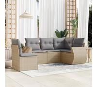 QJBSAVVA Ensemble de jardin 5 pièces - Beige - En rotin synthétique - 55 x 53 x 34 cm - Modulable - Avec espace de rangement - Petit meuble pour jardin, terrasse ou jardin d'hiver