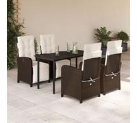 QJBSAVVA Ensemble de jardin 5 pièces en rotin marron 140 x 70 cm, fauteuil inclinable réglable, table en verre, balcon et terrasse