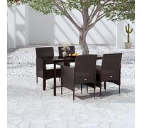 QJBSAVVA Ensemble de jardin 5 pièces - Noir - Table 140 x 70 cm + 4 chaises pliantes de 4 cm - Coussin en acier - Rotin polyéthylène - Résistant aux intempéries