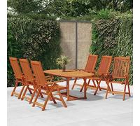QJBSAVVA Ensemble de jardin 7 pièces Eucalyptus 150-200 x 100 x 75 cm - Chaises longues pliantes - 5 trous pour parasol - Marron