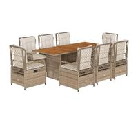 QJBSAVVA Ensemble de Jardin 9 Pcs Table Acacia et 8 Chaises Inclinables | Aménagez votre cour avec ce grand salon de repas comprenant huit sièges réglables et des coussins déhoussables.