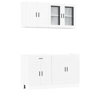QJBSAVVA Ensemble de Meuble de Cuisine 4 Pièces Porto, Placards de Rangement Bas et Muraux pour Vaisselle, Meuble sous Évier et Vitrine Suspendue en Bois d'Ingénierie, Blanc