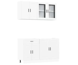 QJBSAVVA Ensemble de Meuble de Cuisine 4 Pièces Porto, Placards de Rangement Bas et Muraux pour Vaisselle, Meuble sous Évier et Vitrine Suspendue en Bois d'Ingénierie, Blanc