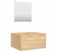 QJBSAVVA Ensemble de Meuble de Salle de Bain 2 Pièces avec Meuble sous Vasque Suspendu 40x34x20 cm et Miroir Carré 30x30 cm, Armoire Murale en Bois d'Ingénierie, Couleur Chêne