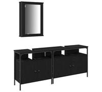 QJBSAVVA Ensemble de Meuble de Salle de Bain 3 Pcs avec Grand Meuble sous Lavabo Armoire de Toilette avec Miroir et Petit Cabinet Bas Noir en Bois d'Ingénierie Rangement Mural