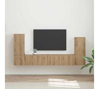 QJBSAVVA Ensemble de meuble TV bas en chêne artisanal, 98 x 31 x 29,5 cm, avec station de charge USB, buffet moderne pour salon, bureau de jeu, étagères murales robustes pour offrir ordre et style