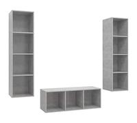 QJBSAVVA Ensemble de Meuble TV Suspendu 3 Pièces en Bois d'Ingénierie, Armoire de Salon et Rangement HiFi Mural au Design Moderne, Coloris Gris Béton, Dimensions 107 cm et 142,5 cm