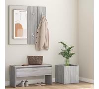 QJBSAVVA Ensemble de meubles de couloir gris sonoma avec banc, garde-robe, miroir et jardinière, 80 cm de large, en bois dérivé du bois, espace de rangement pour couloir, salon et chambre à coucher