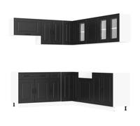 QJBSAVVA Ensemble de Meubles de Cuisine 11 Pièces Kalmar, Armoires de Cuisine Complètes en Bois d'Ingénierie et Verre, Buffet de Cuisine d'angle et Mural, Noir
